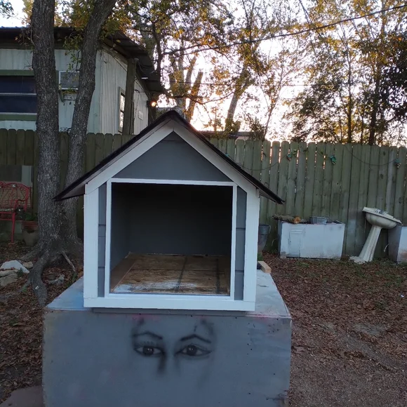 Custom dog house Gray color with white trim